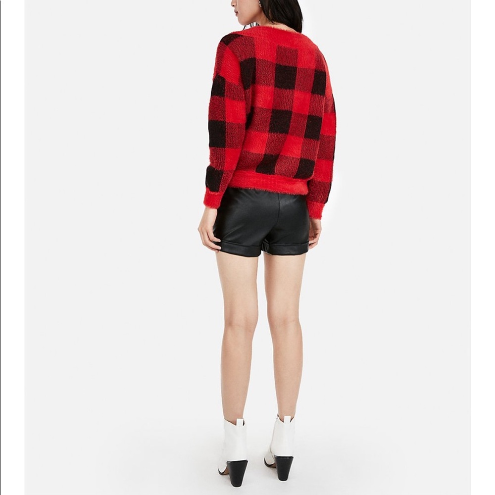 Express Buffalo Plaid Fuzzy Sweater - Picture 4 of 5